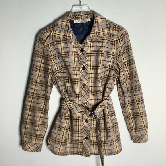 POINTY Collar Primary Plaid Wool Jacket 70s 12 - Picture 9 of 9